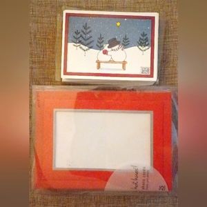 Holiday Cards - 25 Red Framed 4x6 Photo Insert & 30 Snowmen both w/ envelopes